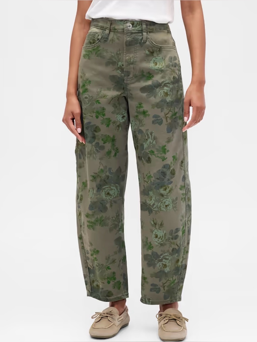 NWT GAP High-Rise Print Barrel Jeans Green Floral 12 31